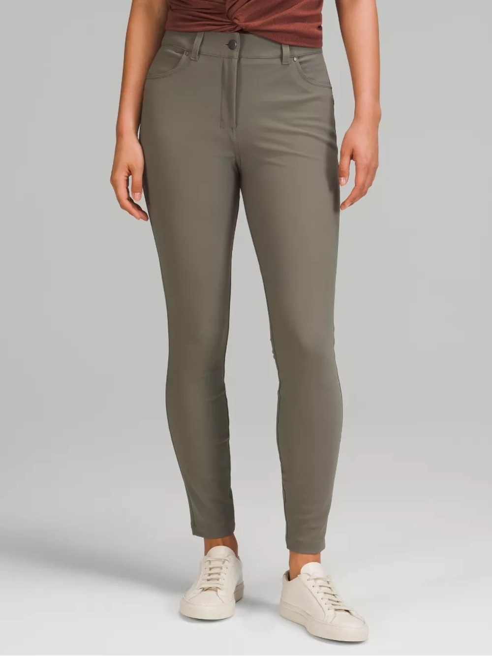 Lululemon City Sleek Slim-Fit 5 Pocket High-Rise Pant in grey sage in EUC
